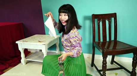 Asian teen amateur girl strips and shows her tiny tits and hot feet